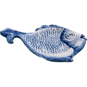 Keramik skeholder fisk canape-sk�l 20x13 cm, m�rkebl� 