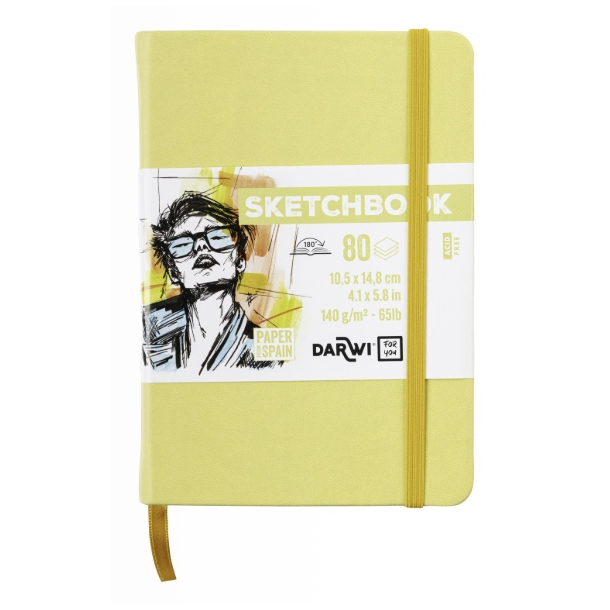 Darwi skitsebog 10,5x14,8cm, pastel gul