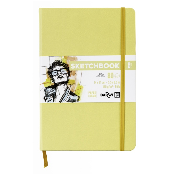 Darwi skitsebog 14x21cm, pastel gul