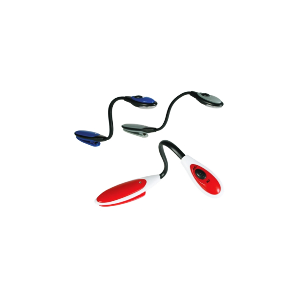 L�selampe med 2 LED. Incl. batterier, r�d/sort