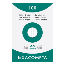 Exacompta Kartotekskort format A5, linieret, 100 stk.