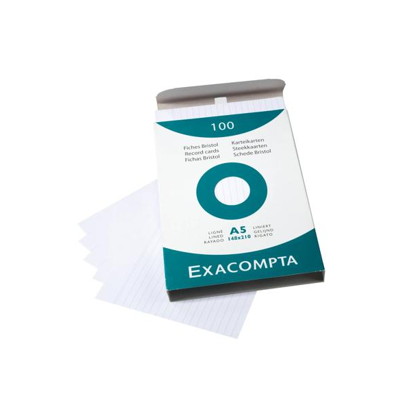 Exacompta Kartotekskort format A5, linieret, 100 stk.