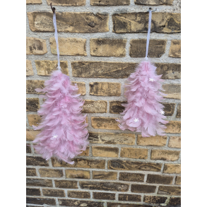 Juletr med fjer og snefnug pynt, rosa, cm