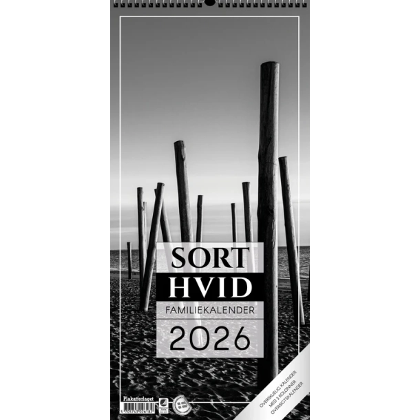 Sort/hvid Fotokalender 2026 - 3 kolonner
