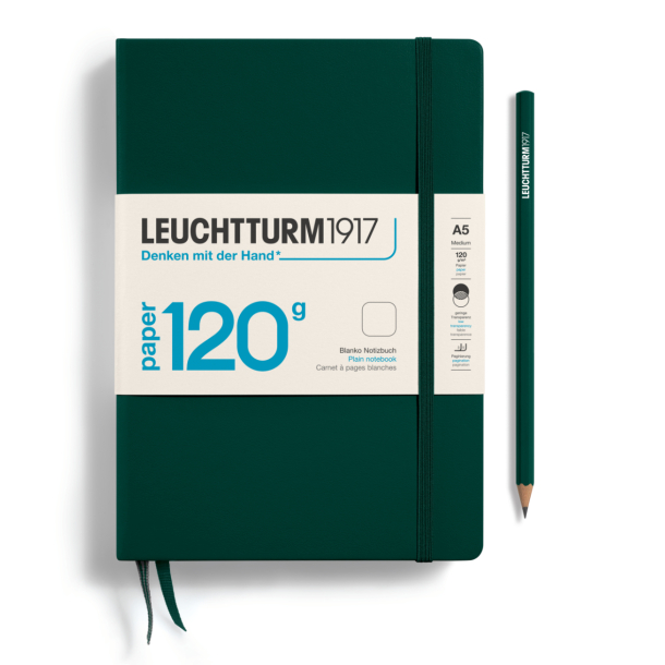 Leuchtturm1917 Notesbog, Medium Hardcover, 203 sider, Forest Green, Blank, 120 g papir