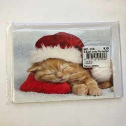 4 dobbeltkort m. kuvert - Julemotiv - Hund/kat