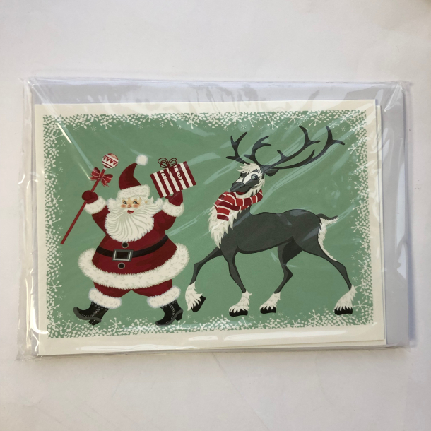 4 dobbeltkort m. kuvert - Julemotiv - Julemand/Isbjrn