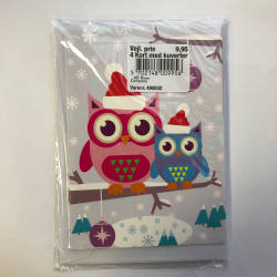 4 dobbeltkort m. kuvert - Julemotiv - Ugler