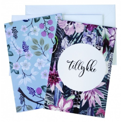 4 dobbeltkort m. kuvert - Tillykke rosa