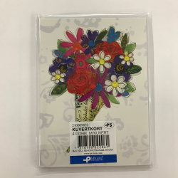 4 dobbeltkort m. kuvert - Tillykke/Blomst