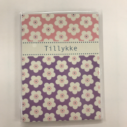 4 dobbeltkort m. kuvert - Tillykke/Blomster/Stjerner