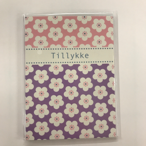 4 dobbeltkort m. kuvert - Tillykke/Blomster/Stjerner