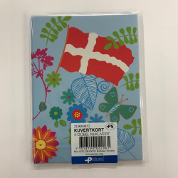 4 dobbeltkort m. kuvert - Tillykke/Blomst/Flag