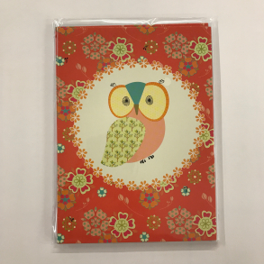 4 dobbeltkort m. kuvert - Ugle/Flagranke