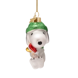 Julekugle glas Snoopy/Peanuts med Woodstock H9.5cm