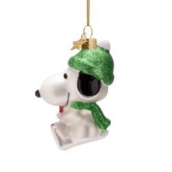 Julekugle glas Snoopy/Peanuts med Woodstock H9.5cm