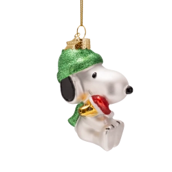 Julekugle glas Snoopy/Peanuts med Woodstock H9.5cm