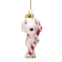 Julekugle glas Snoopy/Peanuts med candy cane H9.5cm