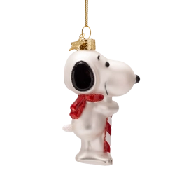 Julekugle glas Snoopy/Peanuts med candy cane H9.5cm