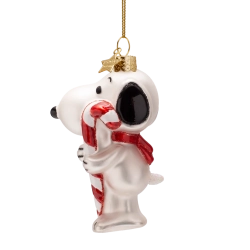 Julekugle glas Snoopy/Peanuts med candy cane H9.5cm