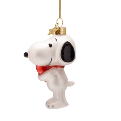 Julekugle glas Snoopy/Peanuts med hjerte H9.5cm