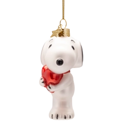 Julekugle glas Snoopy/Peanuts med hjerte H9.5cm