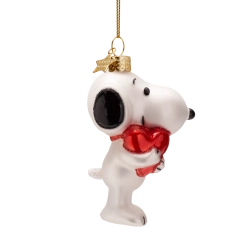 Julekugle glas Snoopy/Peanuts med hjerte H9.5cm