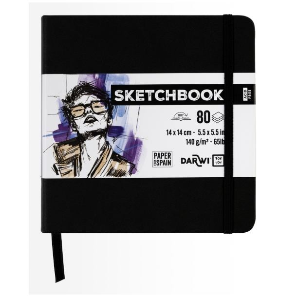 Darwi skitsebog 14x14 cm, Sort