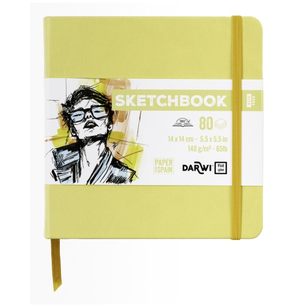 Darwi skitsebog 14x14 cm, Gul