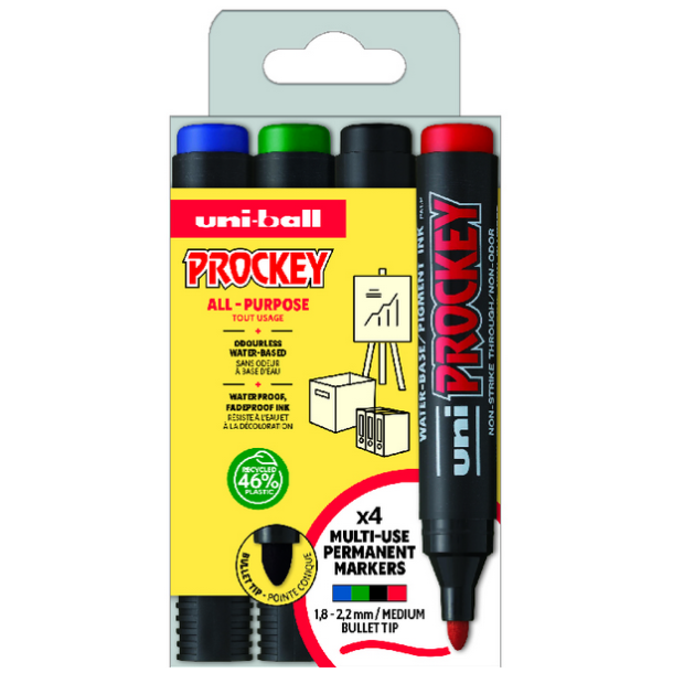 UNI Prockey All Purpose, 1,8-2,2 mm Bullet tip medium, 4 stk.