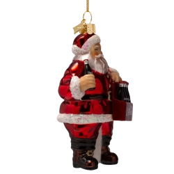 Julekugle glas, Coca Cola julemand, H12,5cm