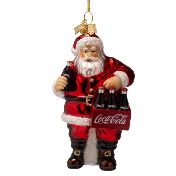 Julekugle glas, Coca Cola julemand, H12,5cm