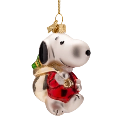 Julekugle glas Snoopy/Peanuts med gaves�k H9cm
