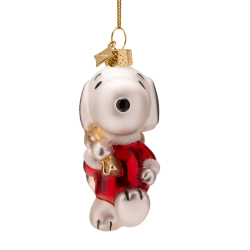 Julekugle glas Snoopy/Peanuts med gaves�k H9cm