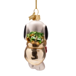 Julekugle glas Snoopy/Peanuts med gaves�k H9cm