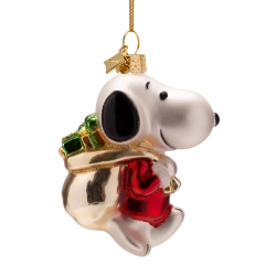 Julekugle glas Snoopy/Peanuts med gaves�k H9cm