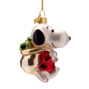 Julekugle glas Snoopy/Peanuts med gaves�k H9cm
