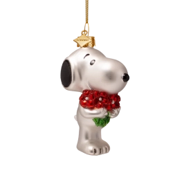 Julekugle glas Snoopy/Peanuts med blomster H9cm