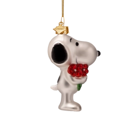 Julekugle glas Snoopy/Peanuts med blomster H9cm