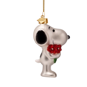 Julekugle glas Snoopy/Peanuts med blomster H9cm