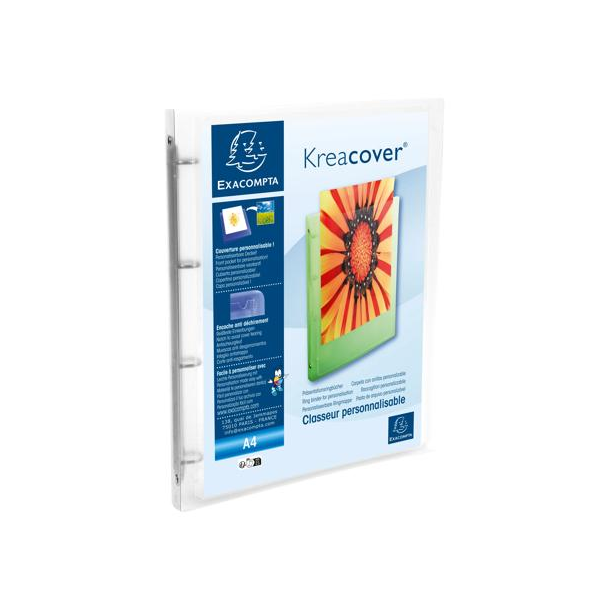 Exacompta KreaCover mappe, 4 ringe, 15 mm, klar