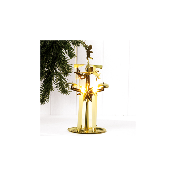 Metal englespil med 4x12mm lys, messing, 26 cm