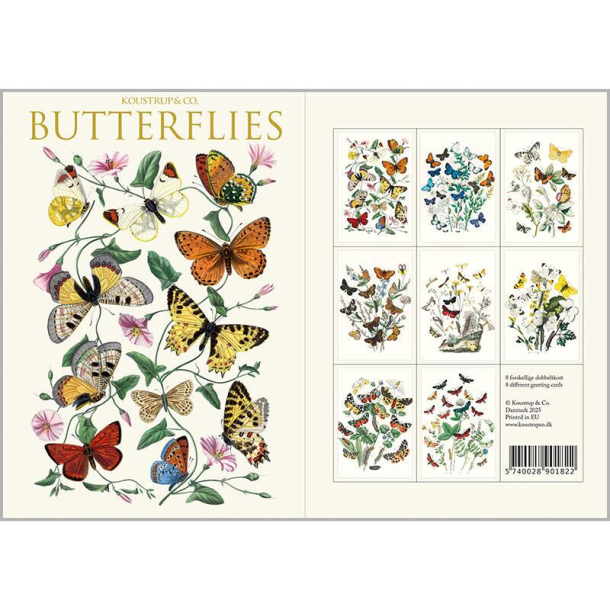 Koustrup kortmappe, BUTTERFLIES, 8 kort