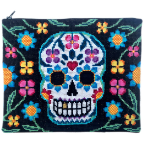 Fru Zippe broderis�t, pung, Sugar Skull with gold tooth