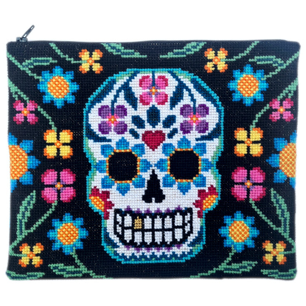 Fru Zippe broderis�t, pung, Sugar Skull with gold tooth