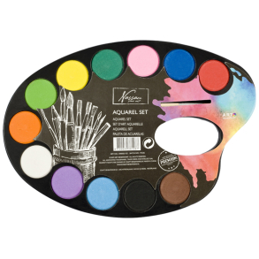 Akvarels�t med palette, 12 farver + 1 pensel