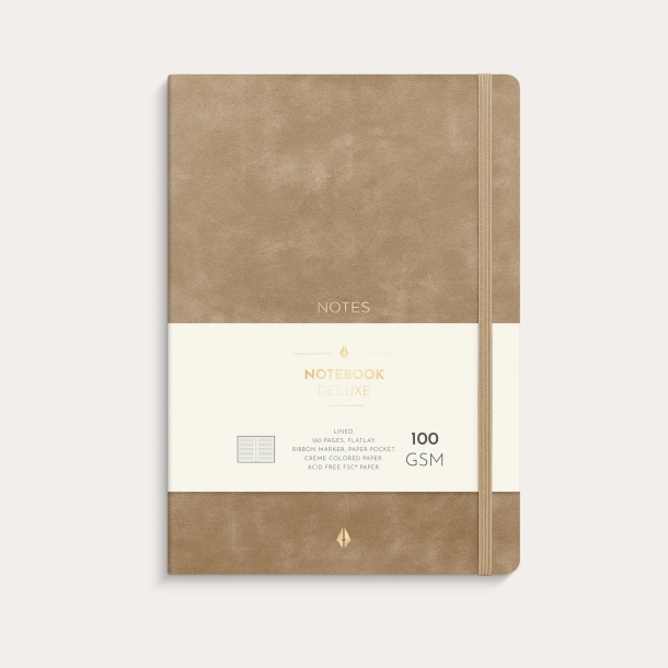 Notesbog Deluxe A5 linieret, Smooth Beige