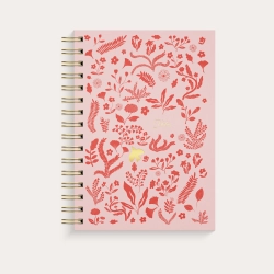 Notesbog A5 med botanisk m�nster, pink, linieret