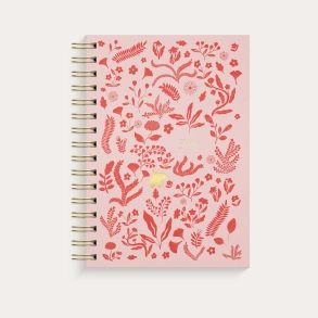 Notesbog A5 med botanisk m�nster, pink, linieret