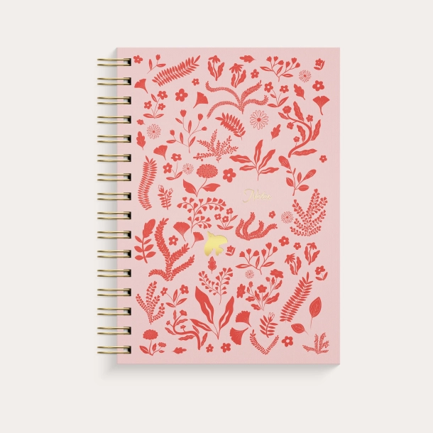 Notesbog A5 med botanisk m�nster, pink, linieret